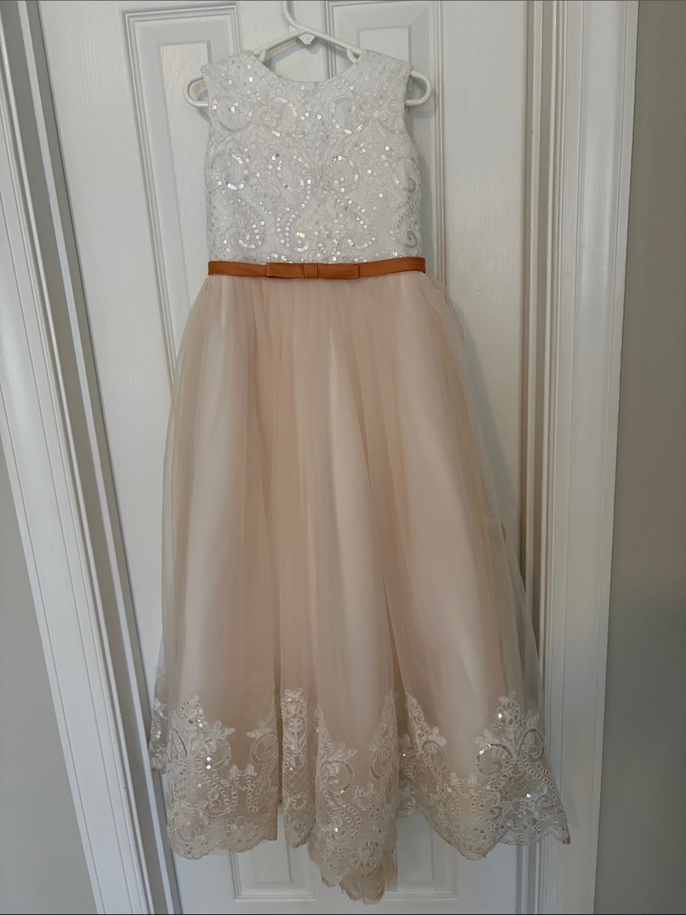 Girls' Ivory & Blush Tulle Party Dress with Sequin Bodice Sz. 6/7